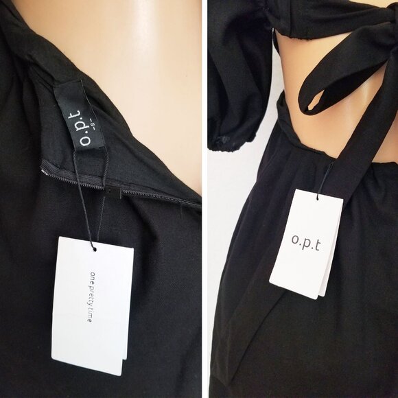 NEW O.P.T. Black April Dress Scalloped Open Back Cutout Dress S Puff Sleeve $179 - Picture 9 of 16